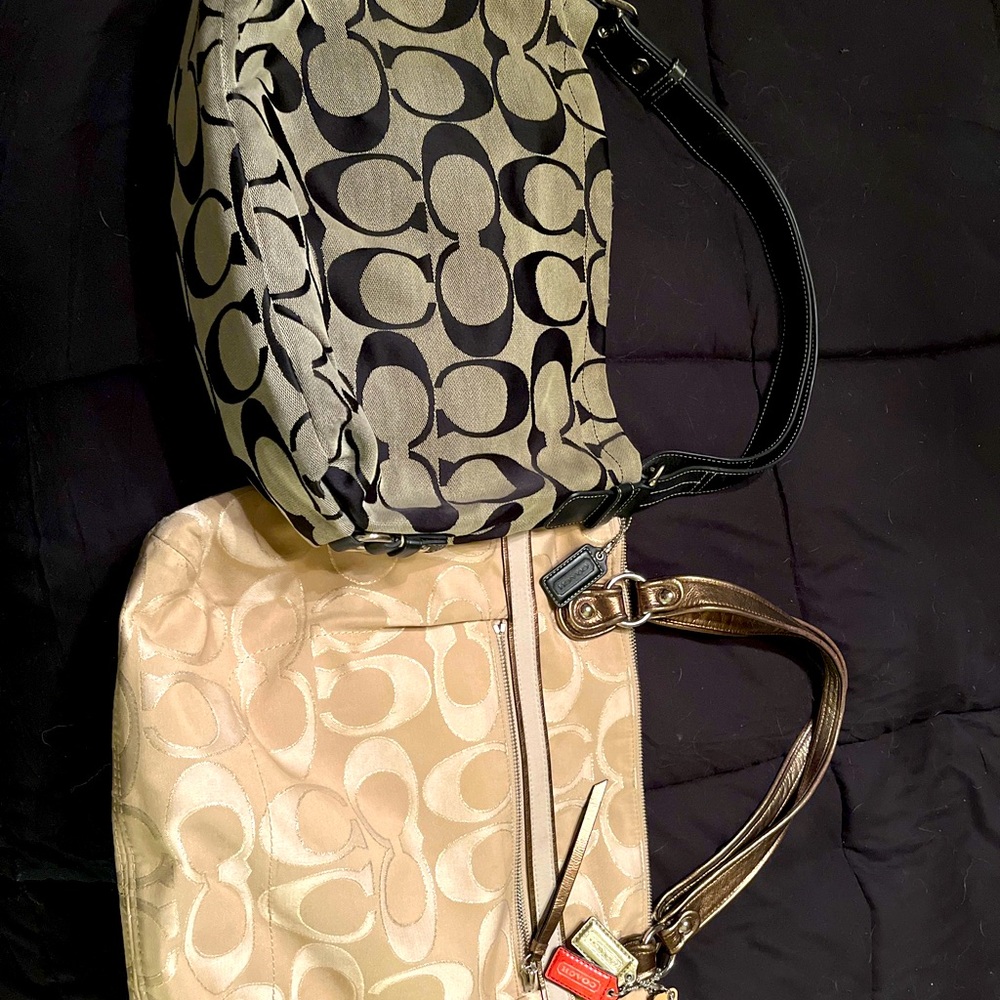 2 Coach purses, 1- black/khaki & 1 gold/pink